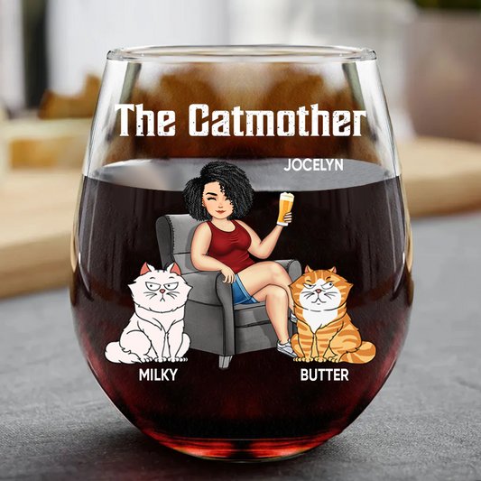 The Cat Mother - Personalized Stemless Wine Glass