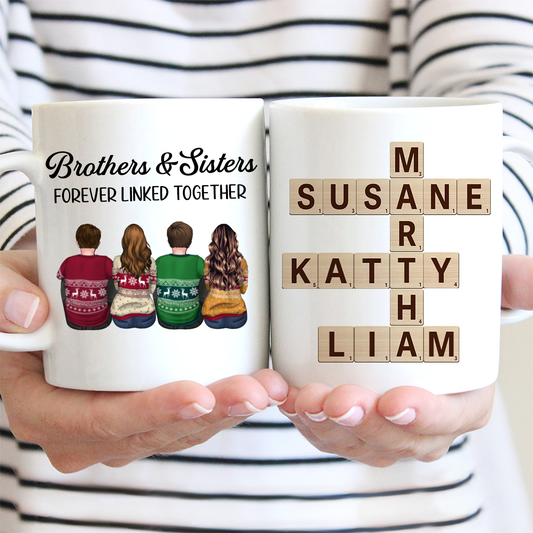 Brothers Sisters Family Linked Together Crossword Puzzle Art Personalized Mug