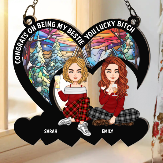 Christmas Congrats On Being My Bestie - Personalized Window Hanging Acrylic Ornament