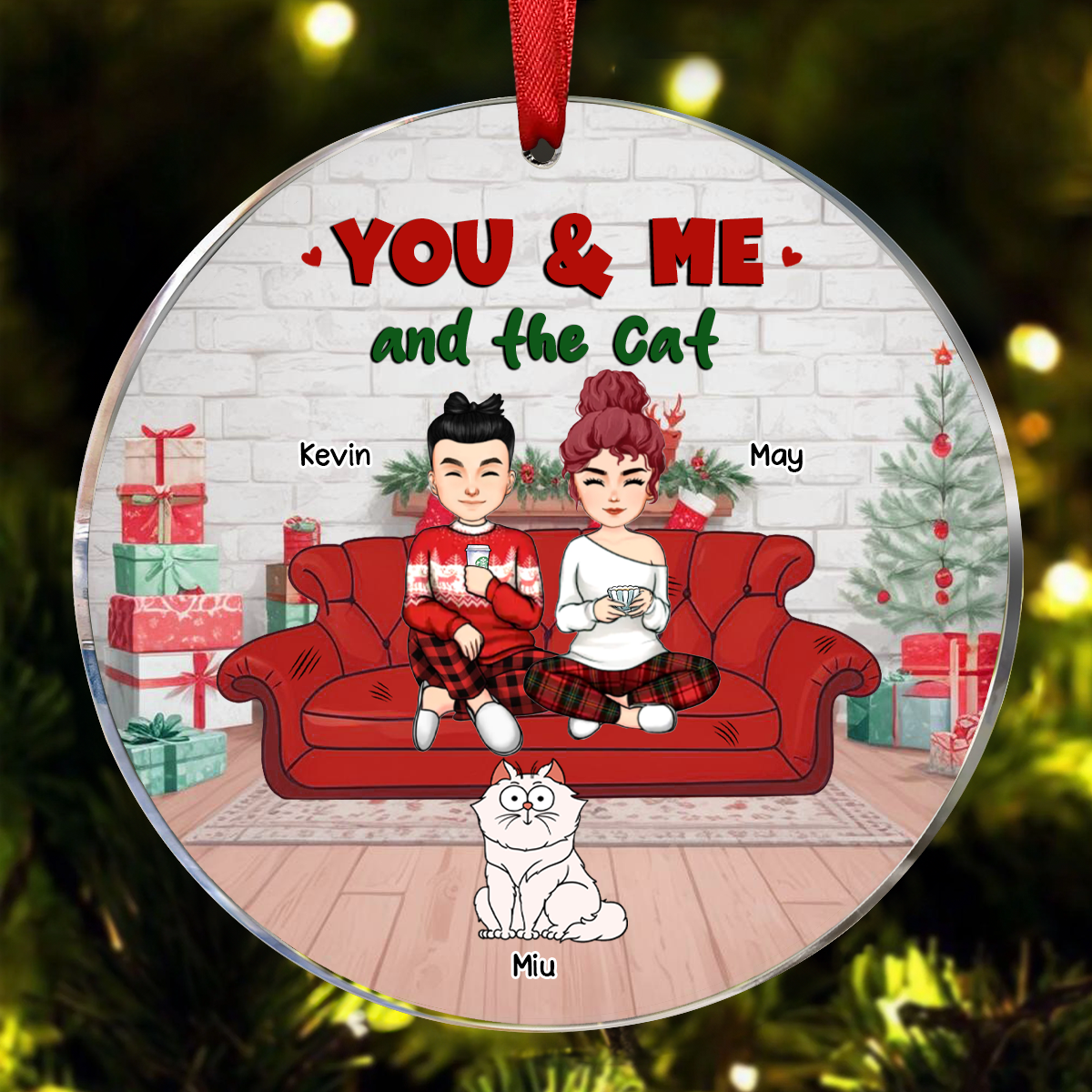 You And Me And The Cats Christmas - Personalized Circle Acrylic Ornament