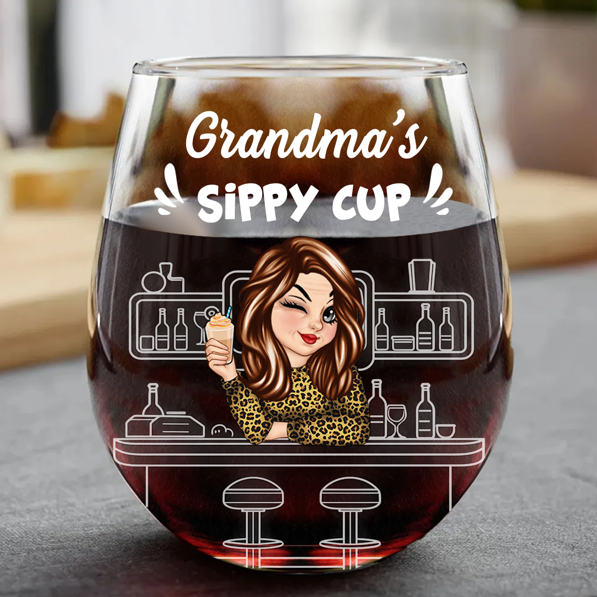 Grandma's Sippy Cup - Personalized Stemless Wine Glass