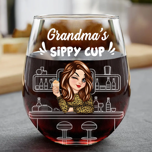 Grandma's Sippy Cup - Personalized Stemless Wine Glass