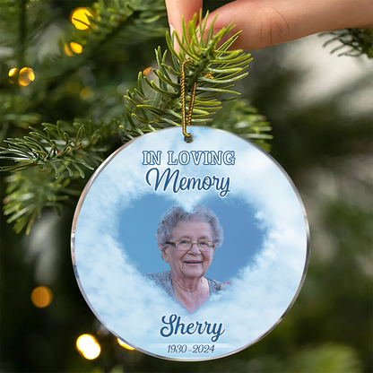 Custom Photo Forever In Our Hearts Memorial - Personalized Circle Acrylic Ornament