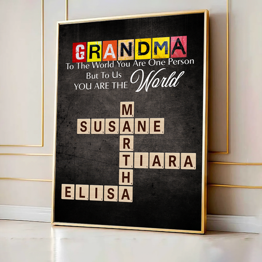 Grandma You Are The World Crossword Puzzle Art Home Decor Personalized Poster