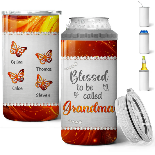 Mom Grandma Metal Butterflies Personalized 4 In 1 Can Cooler