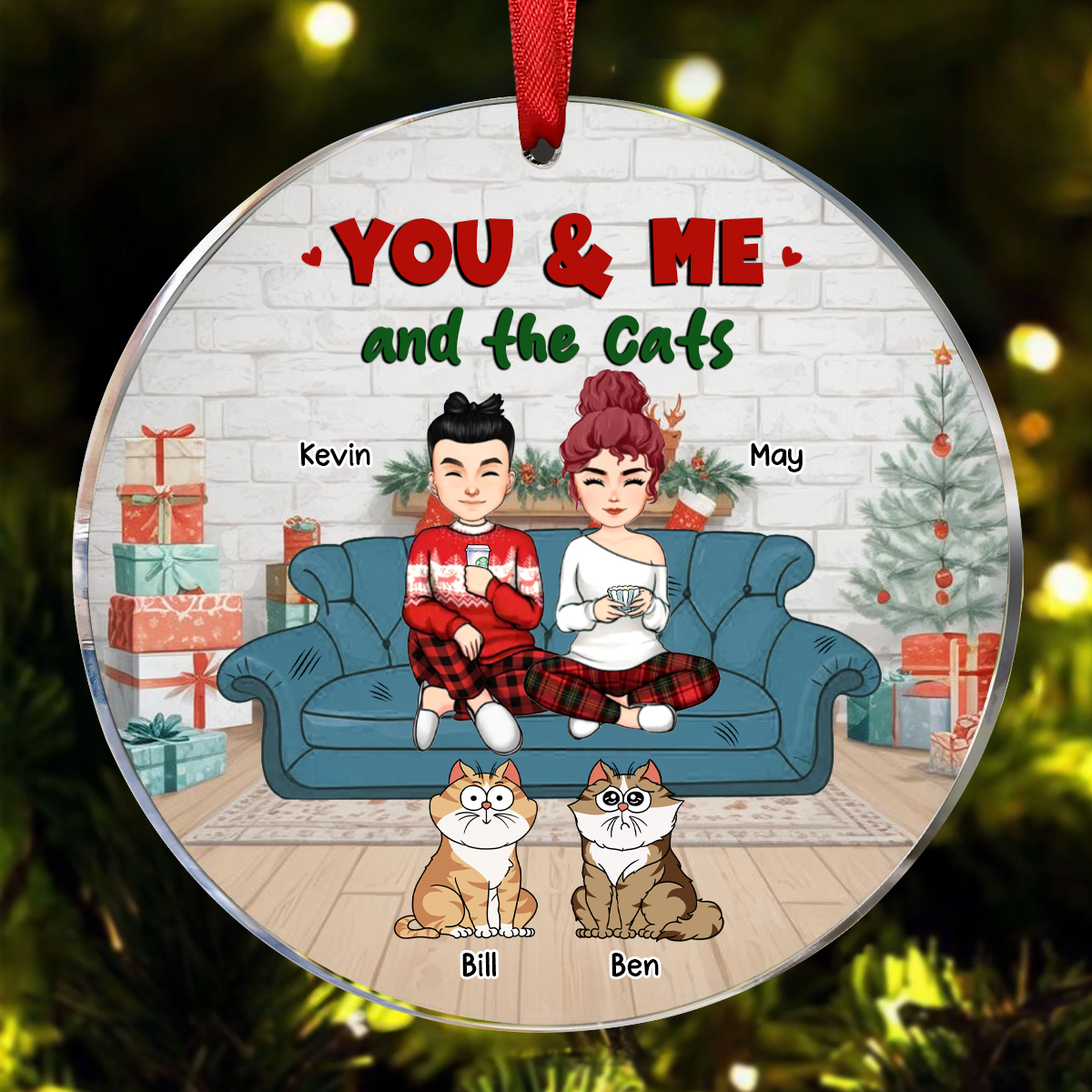 You And Me And The Cats Christmas - Personalized Circle Acrylic Ornament