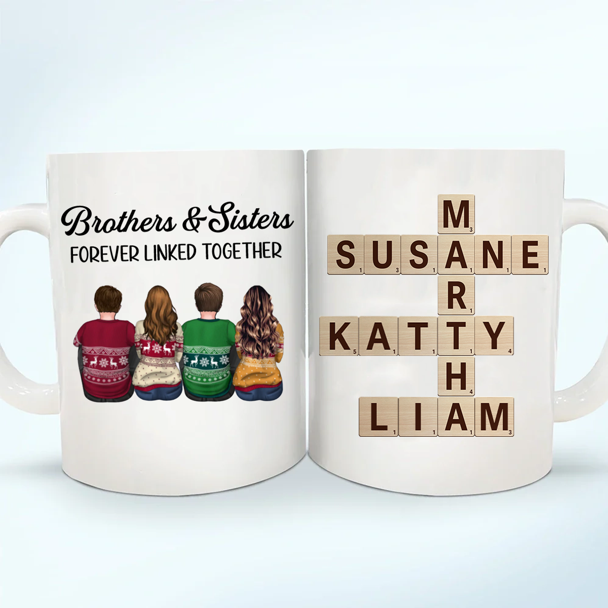 Brothers Sisters Family Linked Together Crossword Puzzle Art Personalized Mug