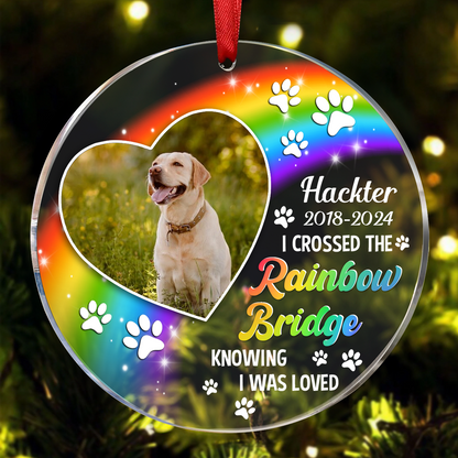 Custom Photo Memorial Dog Cat Pet We Will Meet Again At The Rainbow Bridge - Personalized Circle Acrylic Ornament