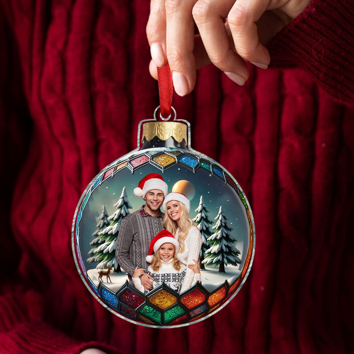 Custom Photo Family Christmas Bauble - Personalized Custom Shaped Acrylic Ornament