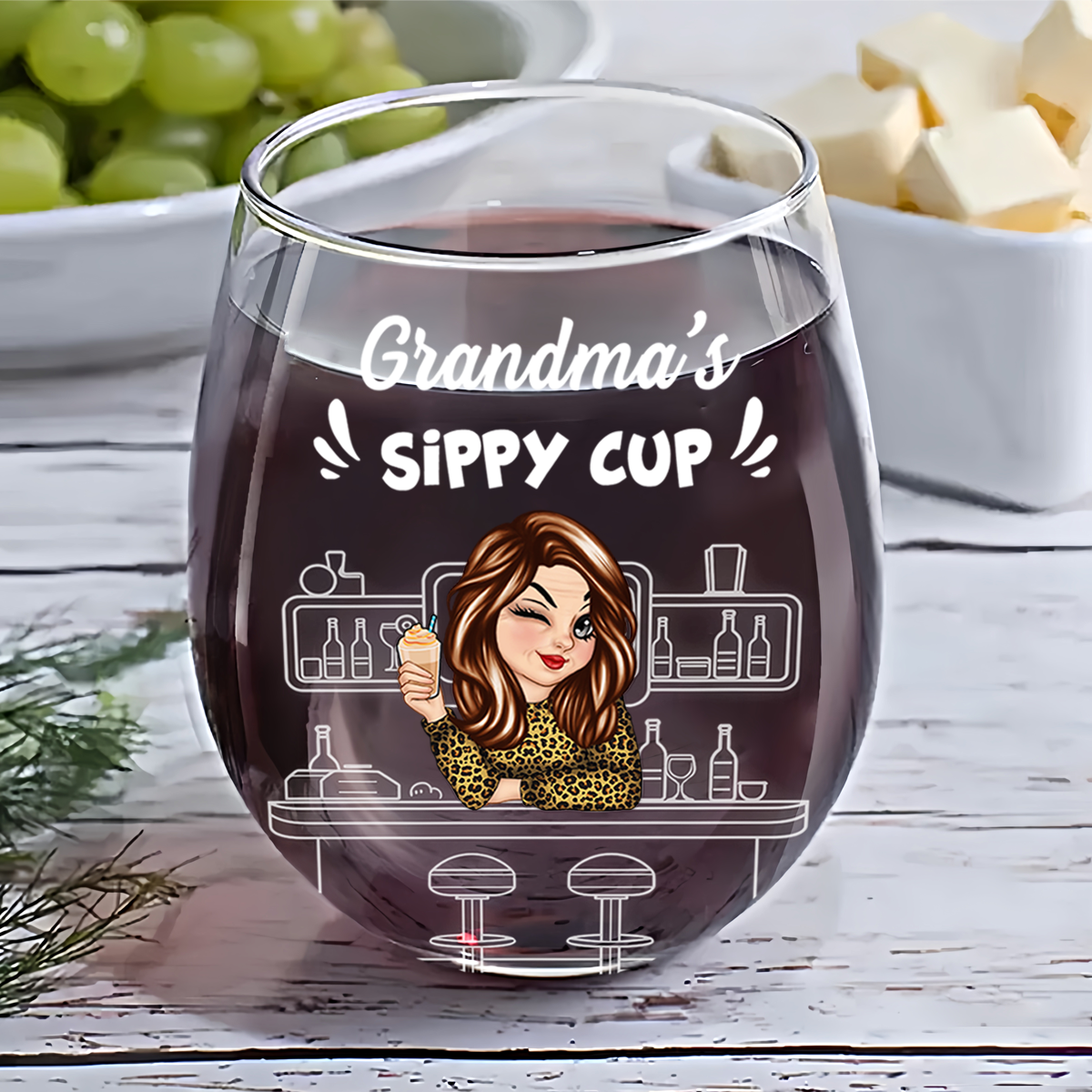 Grandma's Sippy Cup - Personalized Stemless Wine Glass