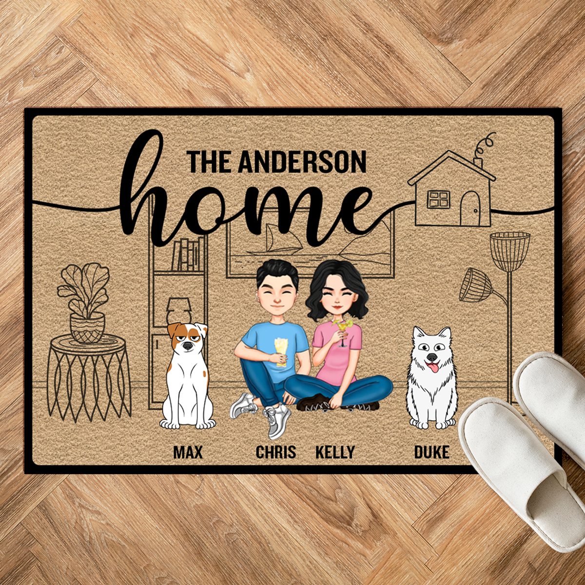 Couple Home With Pet And Kid - Personalized Doormat