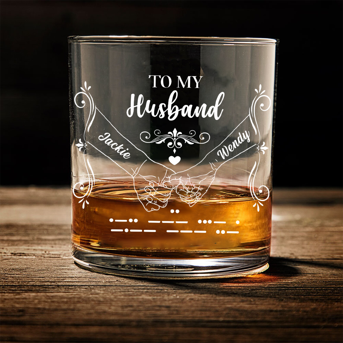 Morse Code I Love You Hands Holding - Personalized Whiskey Glass