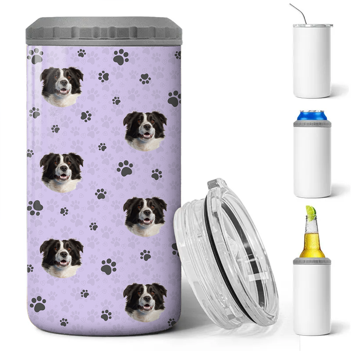 Paw Upload Pet Image Gift For Cat Dog Pet Lover Personalized 4 In 1 Can Cooler