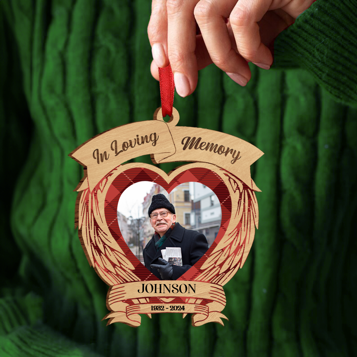 Custom Photo In Loving Memory Memorial - Personalized Custom Shaped Wooden Ornament