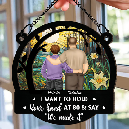 Couple Hold Your Hand At 80 - Personalized Window Hanging Suncatcher Ornament