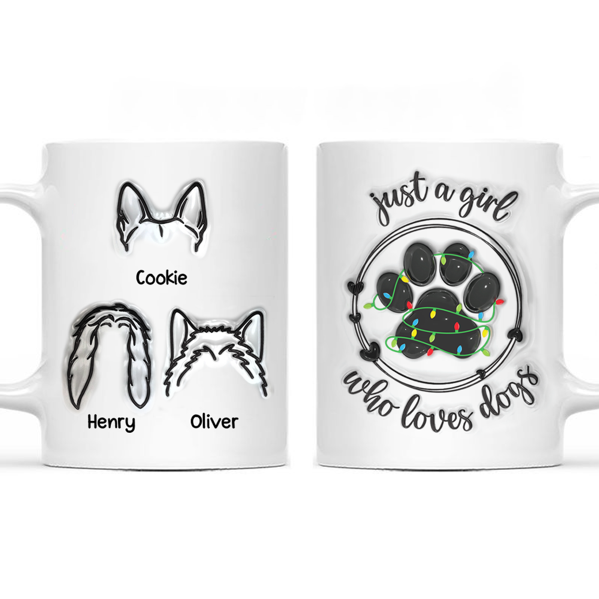 Christmas Paw Print Just A Girl Boy Who Loves Dogs - 3D Inflated Effect Printed Mug, Personalized White Edge-to-Edge Mug