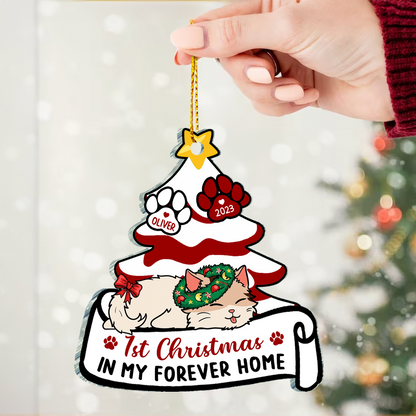 Lying Cat First Christmas In My Forever Home - Personalized Cutout Acrylic Ornament