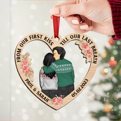 Forehead Kissing Couple Till Our Last Breath - Personalized Wooden Cutout Ornament