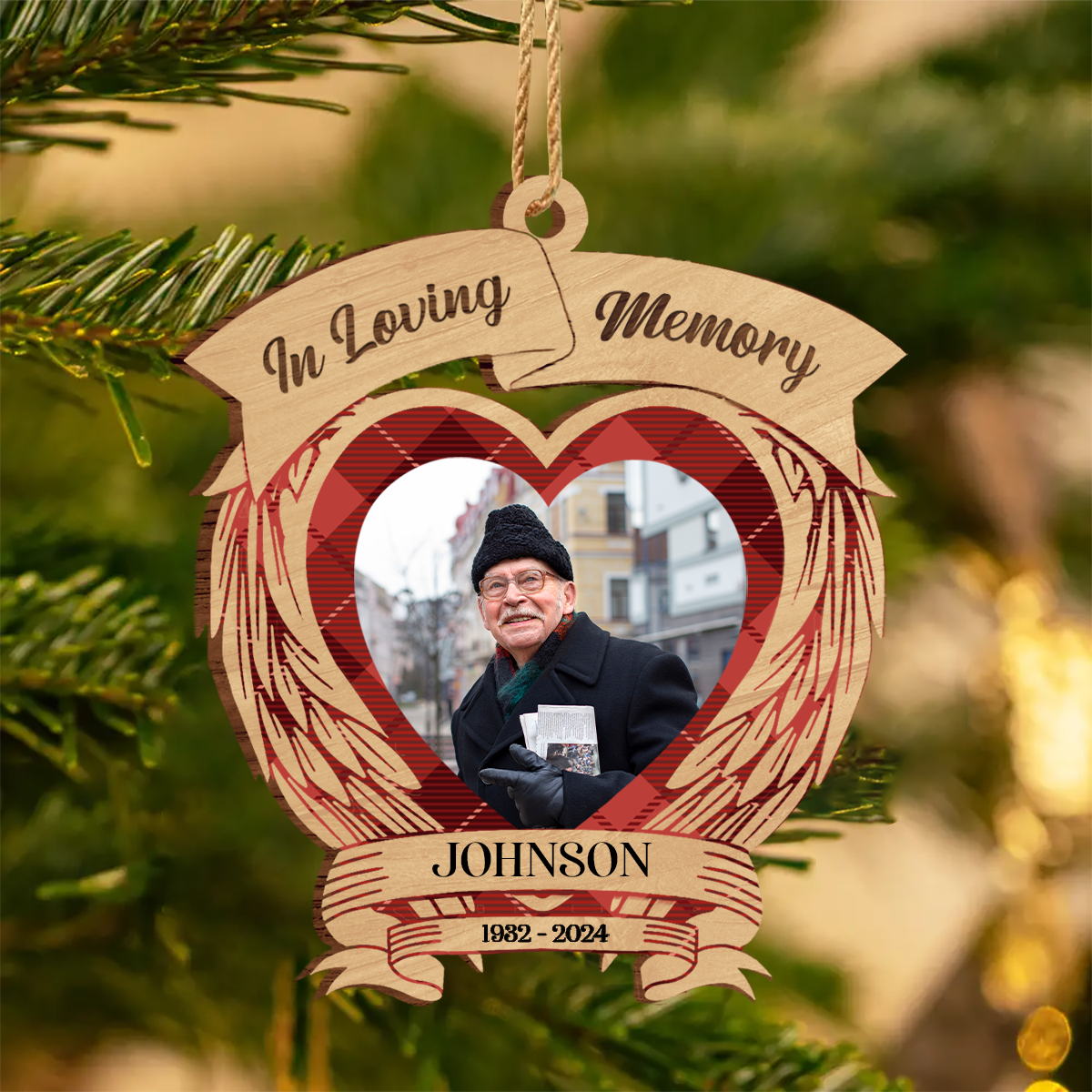 Custom Photo In Loving Memory Memorial - Personalized Custom Shaped Wooden Ornament