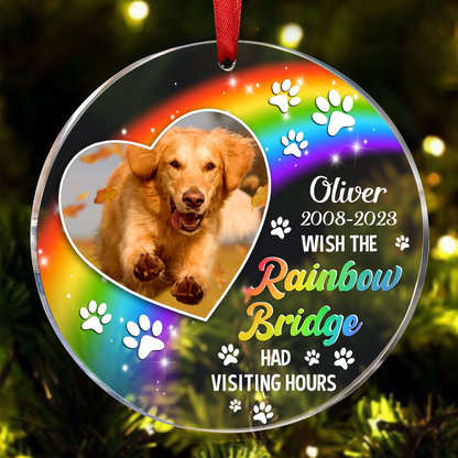 Custom Photo Memorial Dog Cat Pet We Will Meet Again At The Rainbow Bridge - Personalized Circle Acrylic Ornament