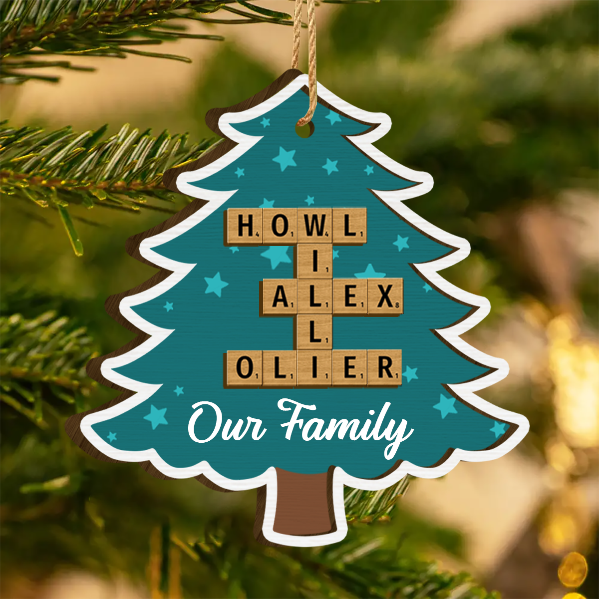 Family Names Puzzle Crossword In Christmas Tree Personalized Wooden Ornament, Christmas Gift For Family