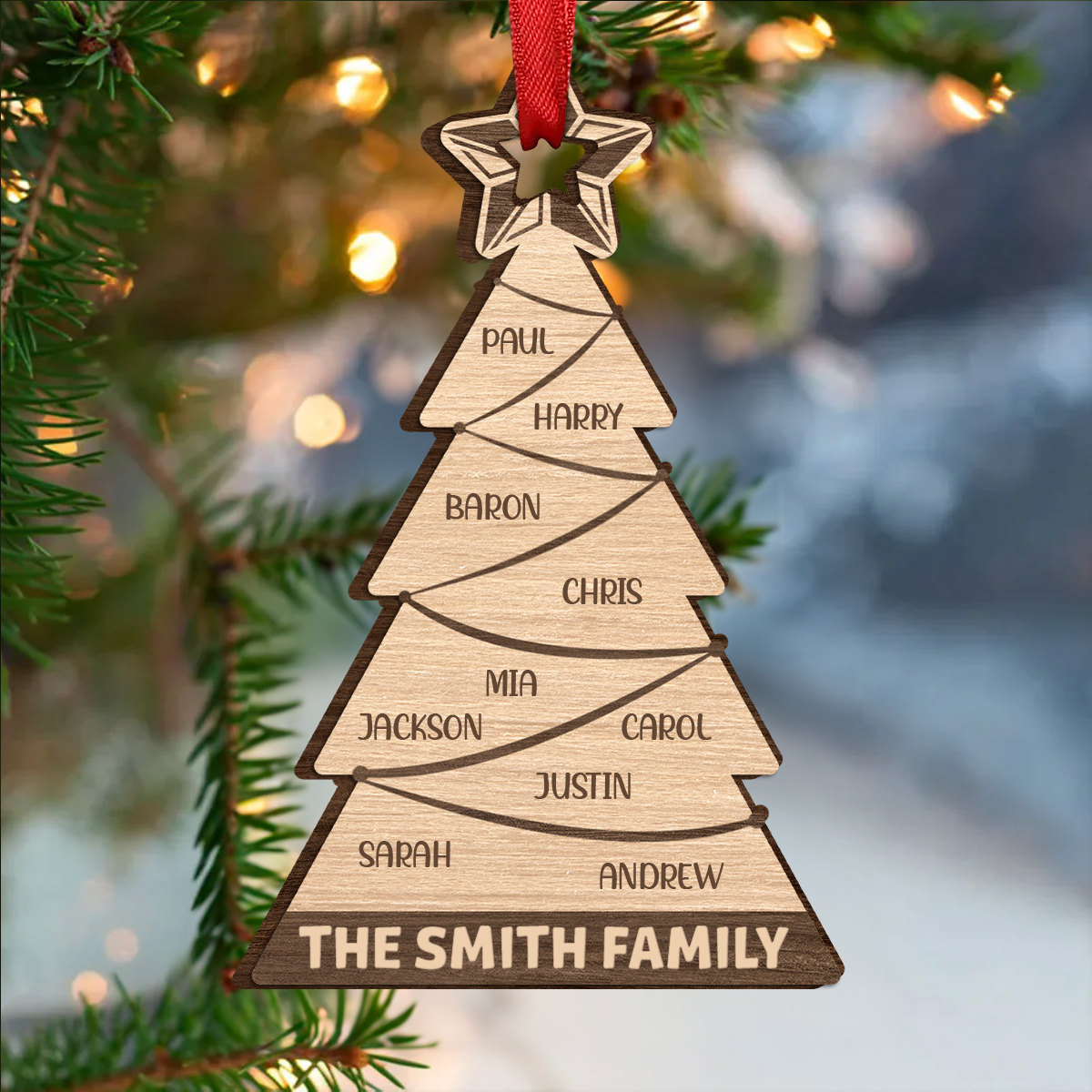 Family Christmas Tree - Personalized Custom Shaped Wooden Ornament