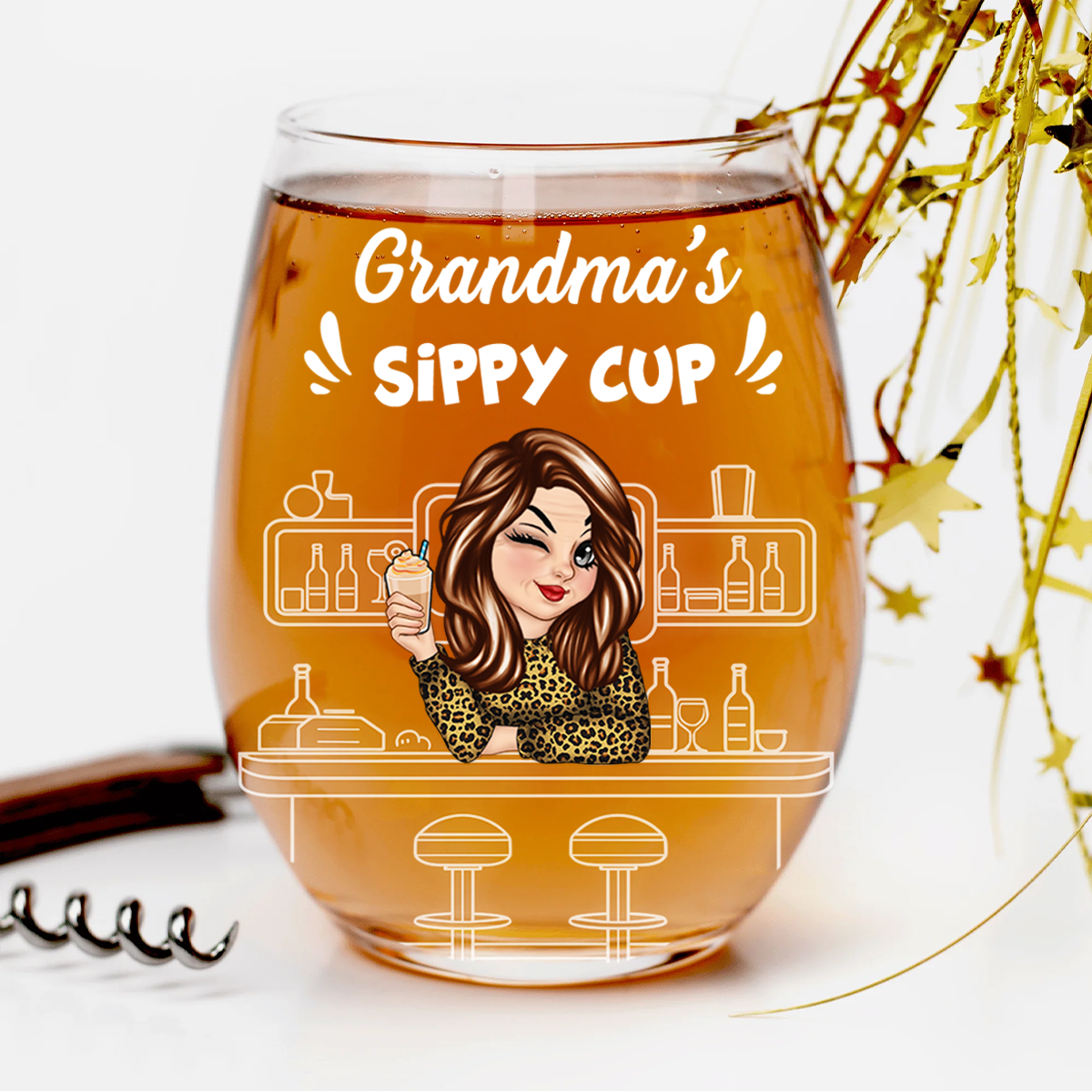 Grandma's Sippy Cup - Personalized Stemless Wine Glass