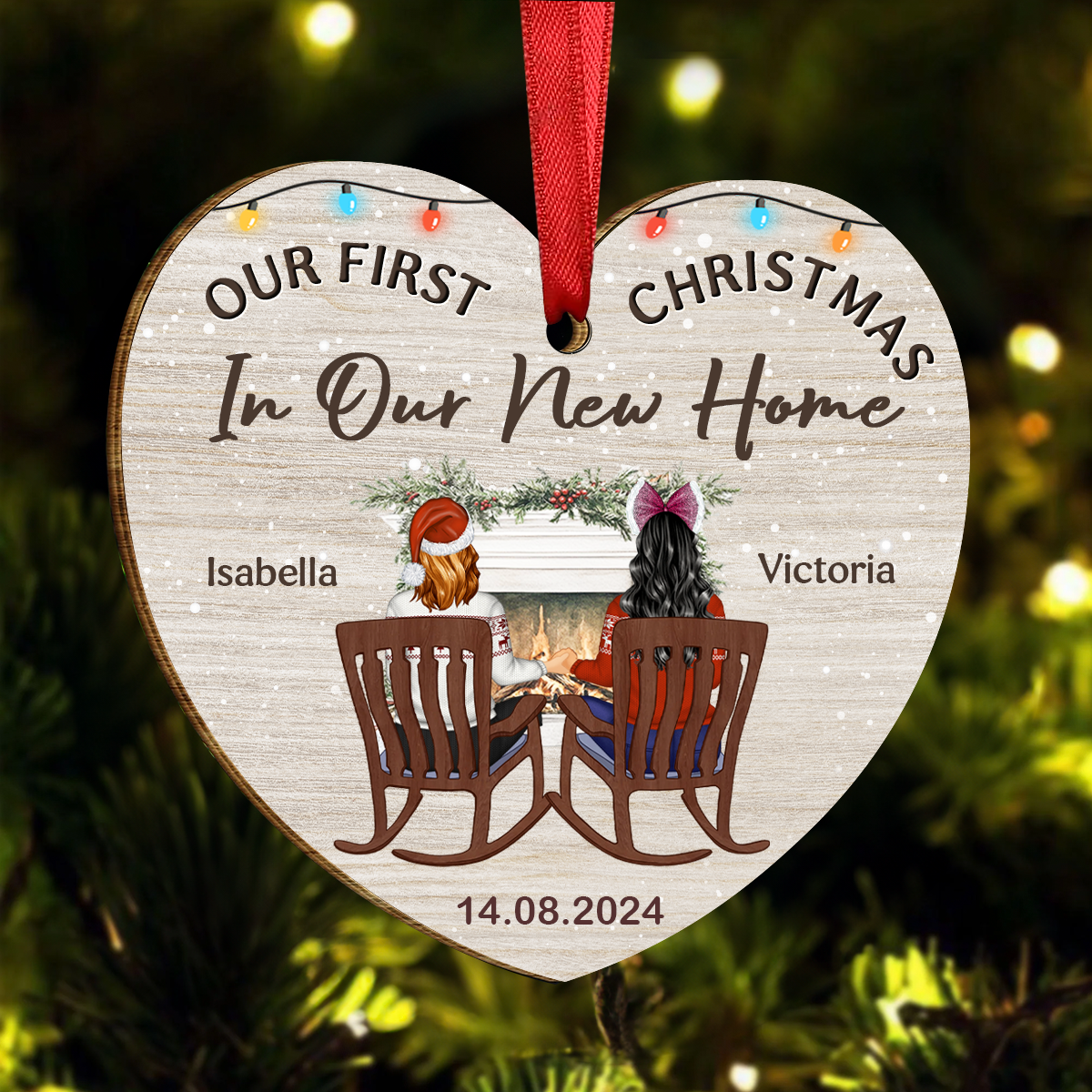 First Christmas Engaged Couples - Personalized Custom Shaped Wooden Ornament