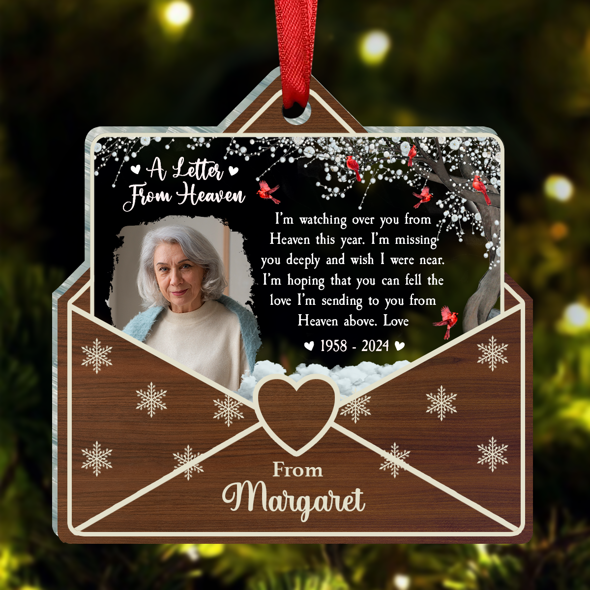 Custom Photo Letter From Heaven Memorial Christmas - Personalized Custom Shaped Acrylic Ornament