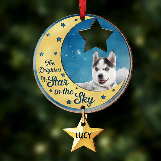 Custom Photo Memorial The Brightest Star - Personalized Circle Acrylic Ornament