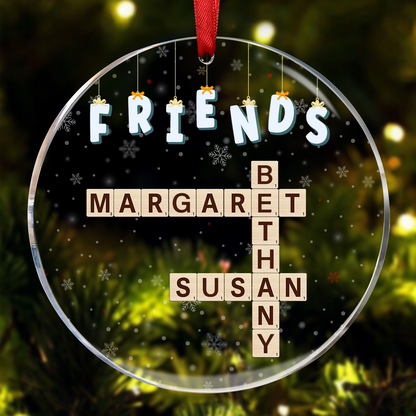 Friends Besties Sisters Brothers Family Crossword Scrabble - Personalized Circle Acrylic Ornament