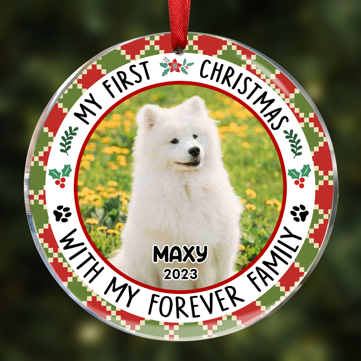 Custom Photo Red Light First Christmas - Personalized Circle Acrylic Ornament