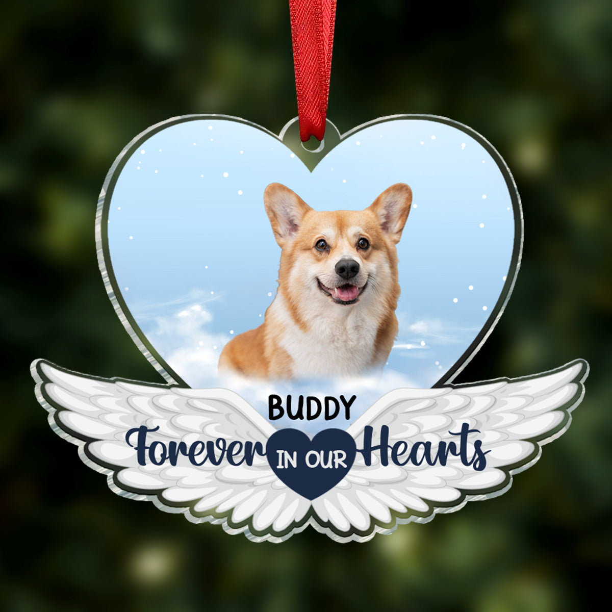 Custom Photo Pet Face Forever In Our Hearts Dog Cat Family - Personalized Custom Shaped Acrylic Ornament