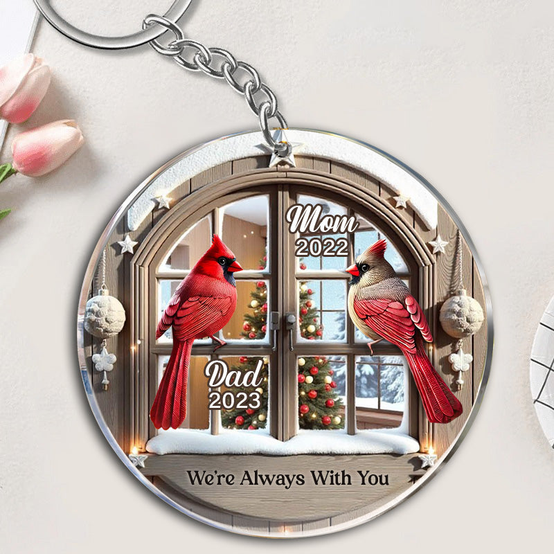 Memorial Cardinal Outside Window - Personalized Acrylic Keychain