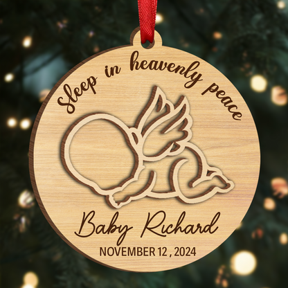 Sleep In Heavenly Peace Memorial Infant Loss Baby Memorial - Personalized Wooden Ornament