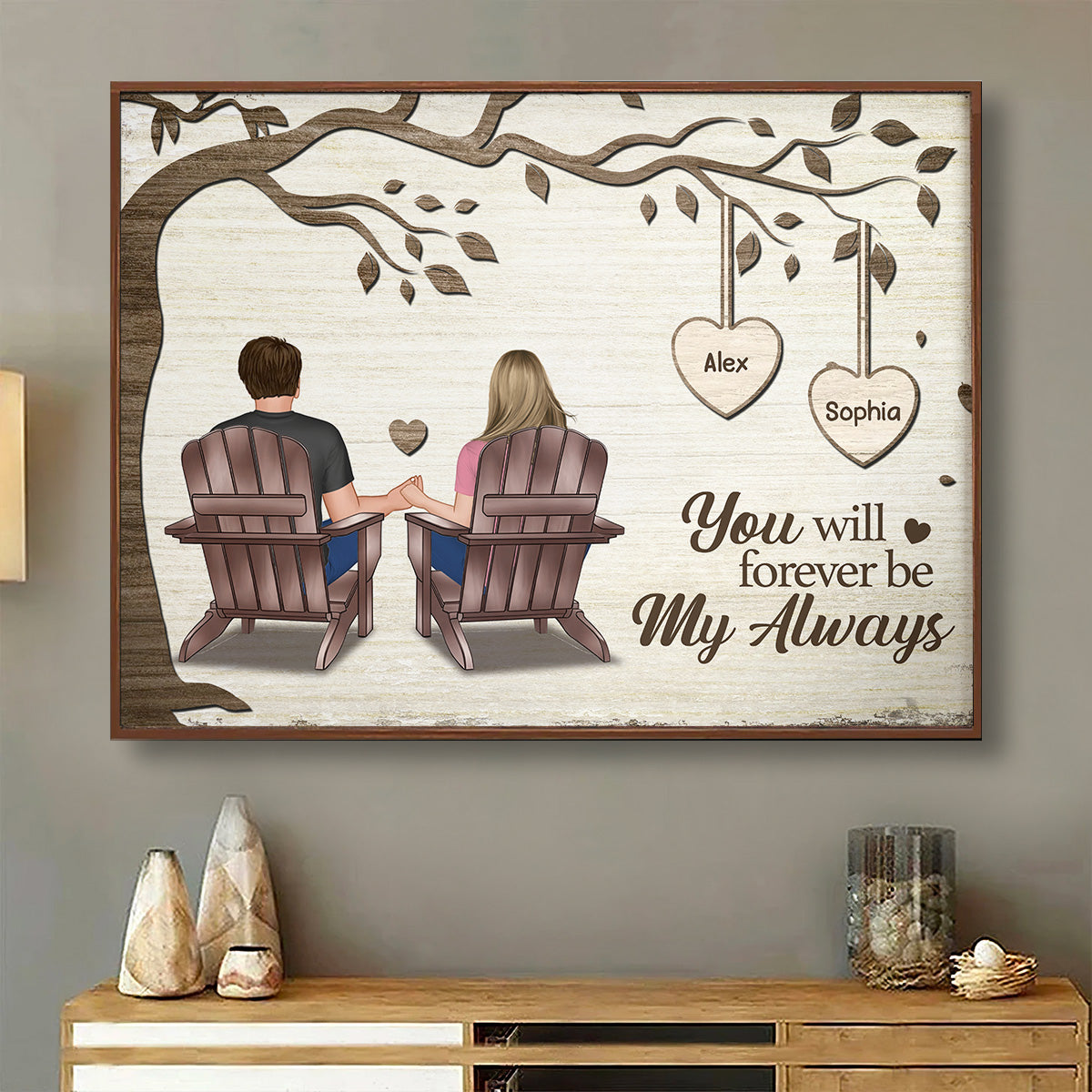 Couple Back View Sitting Under Tree Personalized Poster, Perfect Anniversary Gift For Him, For Her