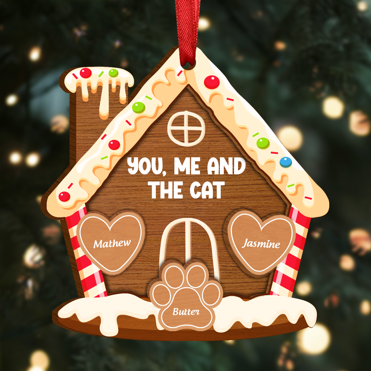 You, Me And The Dog Cat - Personalized 2-Layered Wooden Ornament