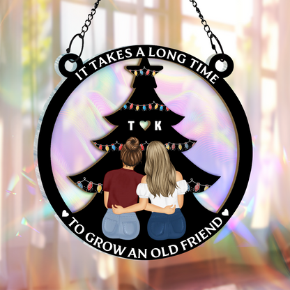 It Takes A Long Time Grow An Old Friend Bestie - Personalized Window Hanging Rainbow Suncatcher