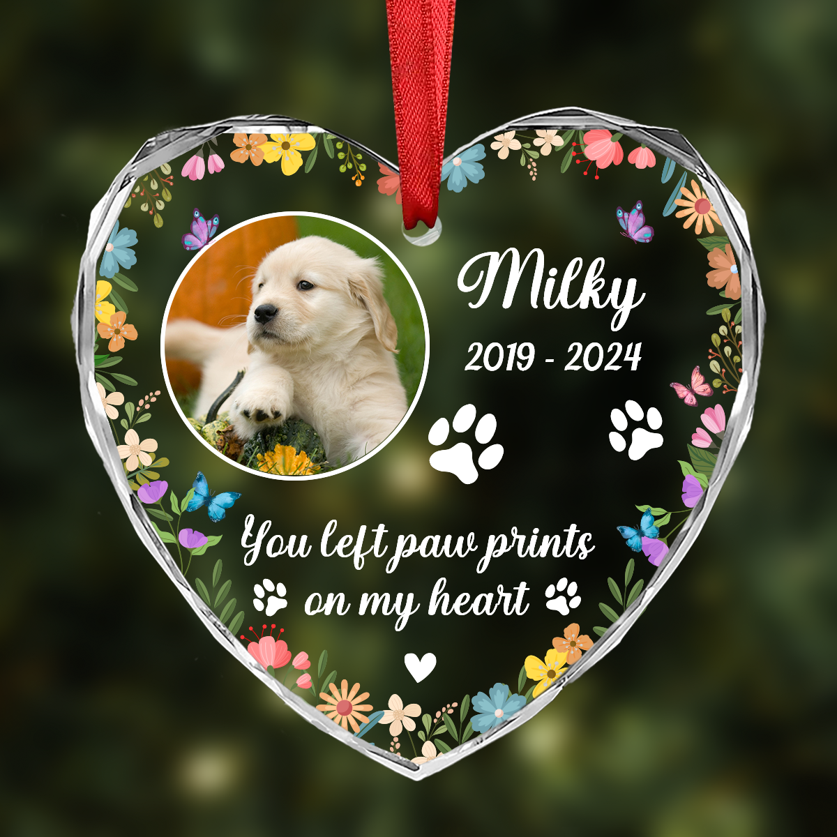 Custom Photo Dog Cat Memorial You Left Paw Prints On My Heart - Personalized Heart Shaped Acrylic Ornament