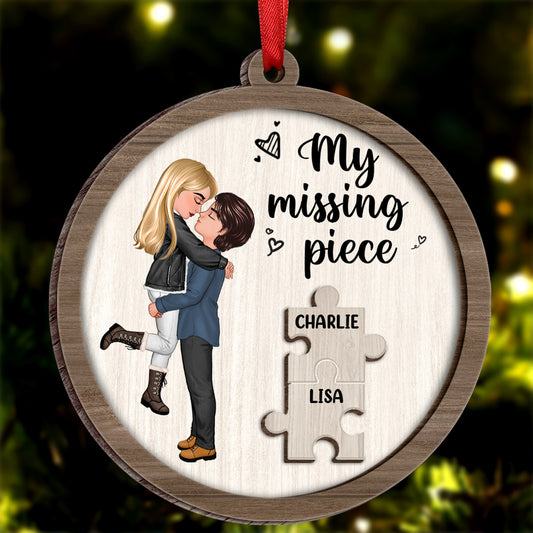 My Missing Piece Couple Hugging Kissing Personalized Wooden Ornament