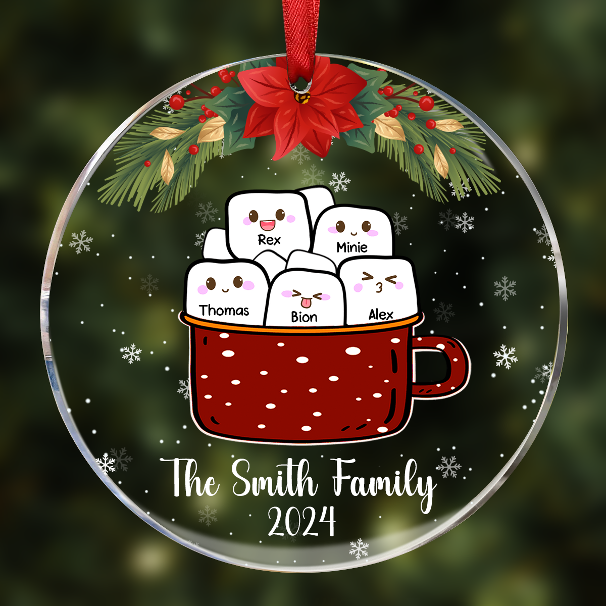 Funny Marshmallow Hot Cocoa Cup - Personalized Circle Acrylic Ornament