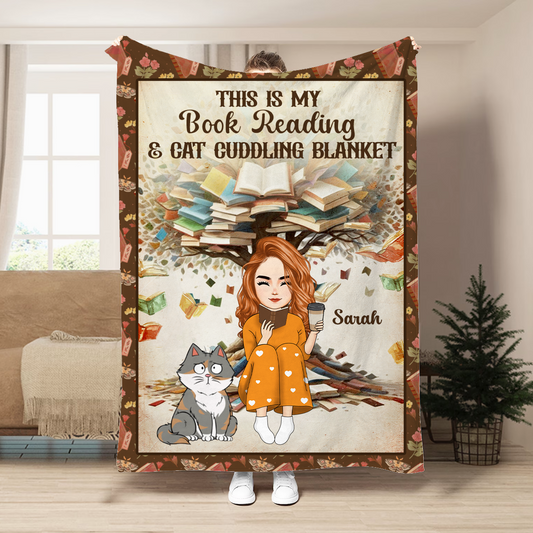 Book Reading & Cat Cuddling Blanket - Personalized Fleece Blanket