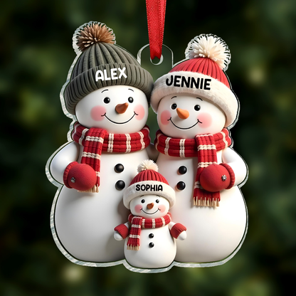 3D Effect Cute Snowman Family Christmas Decor Personalized Acrylic Ornament