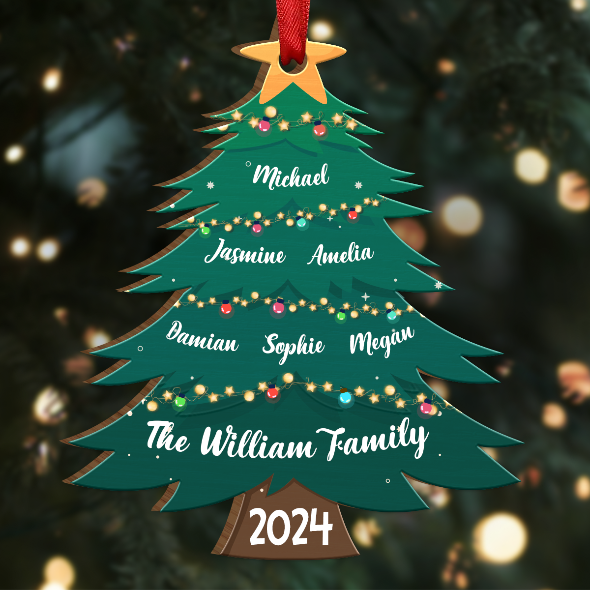 Christmas Tree Family - Personalized Custom Shaped Wooden Ornament