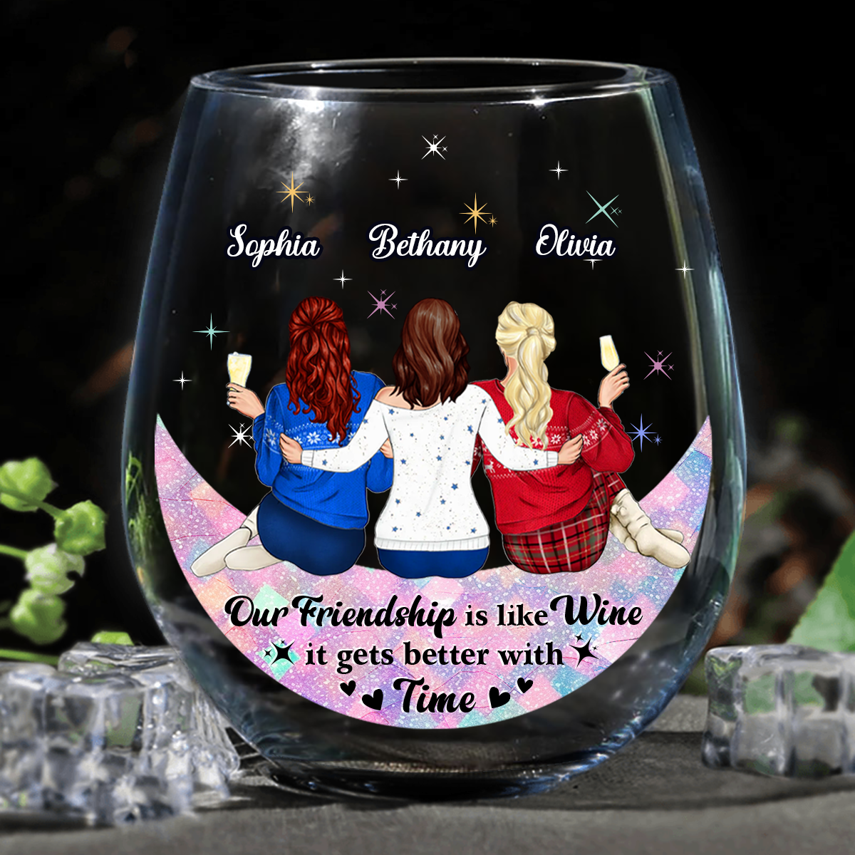 Our Friendship Is Like Wine It Gets Better With Time - Personalized Stemless Wine Glass