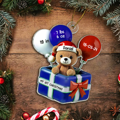 3D Effect Teddy Bear Baby First Christmas Personalized Acrylic Ornament, Newborn Christmas Gift