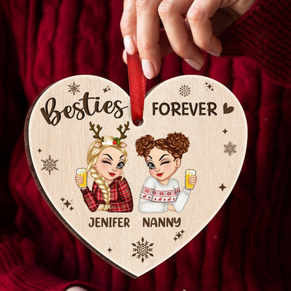 Besties Forever Christmas - Personalized Custom Shaped Wooden Ornament