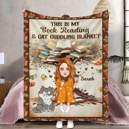 Book Reading & Cat Cuddling Blanket - Personalized Fleece Blanket