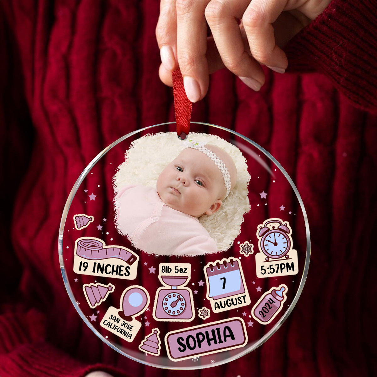 Custom Photo Baby First Christmas - Personalized Circle Acrylic Ornament