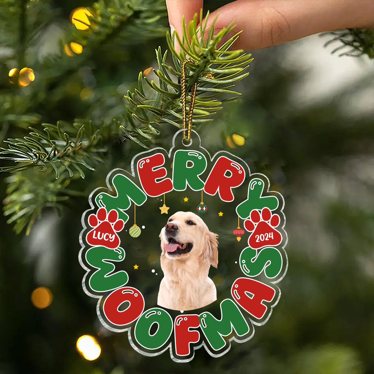 Custom Photo Meowy Catmas Merry Woofmas - Personalized Custom Shaped Acrylic Ornament